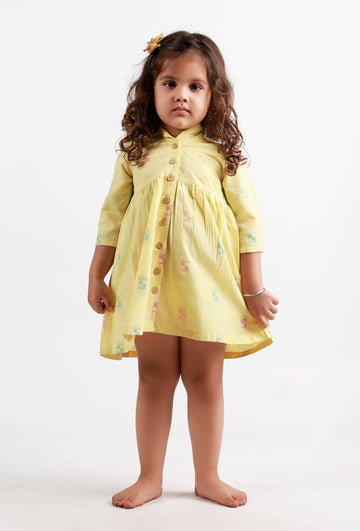 Yellow Full Sleeves Dobby Dress